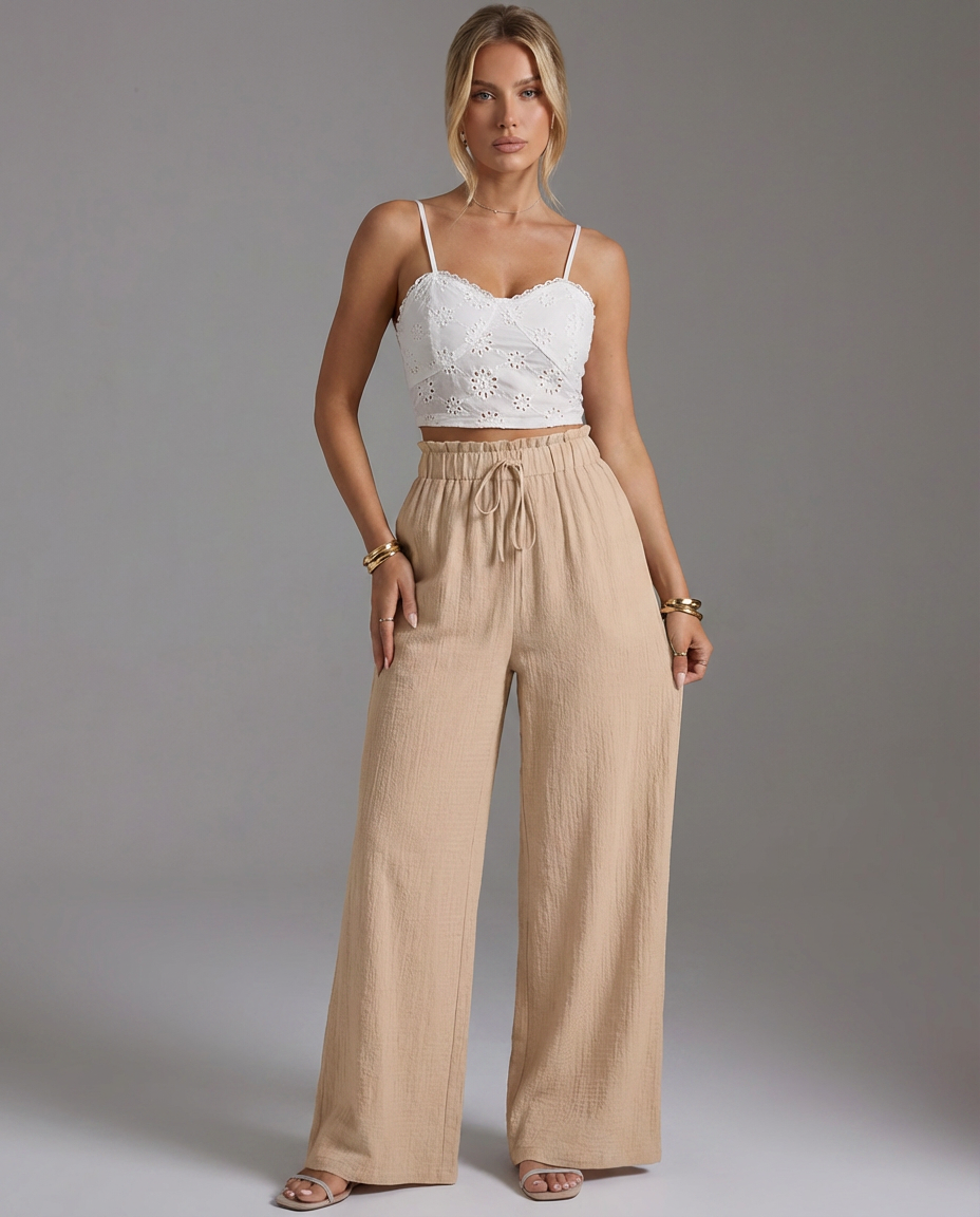 Pantalones de cintura alta y pierna ancha