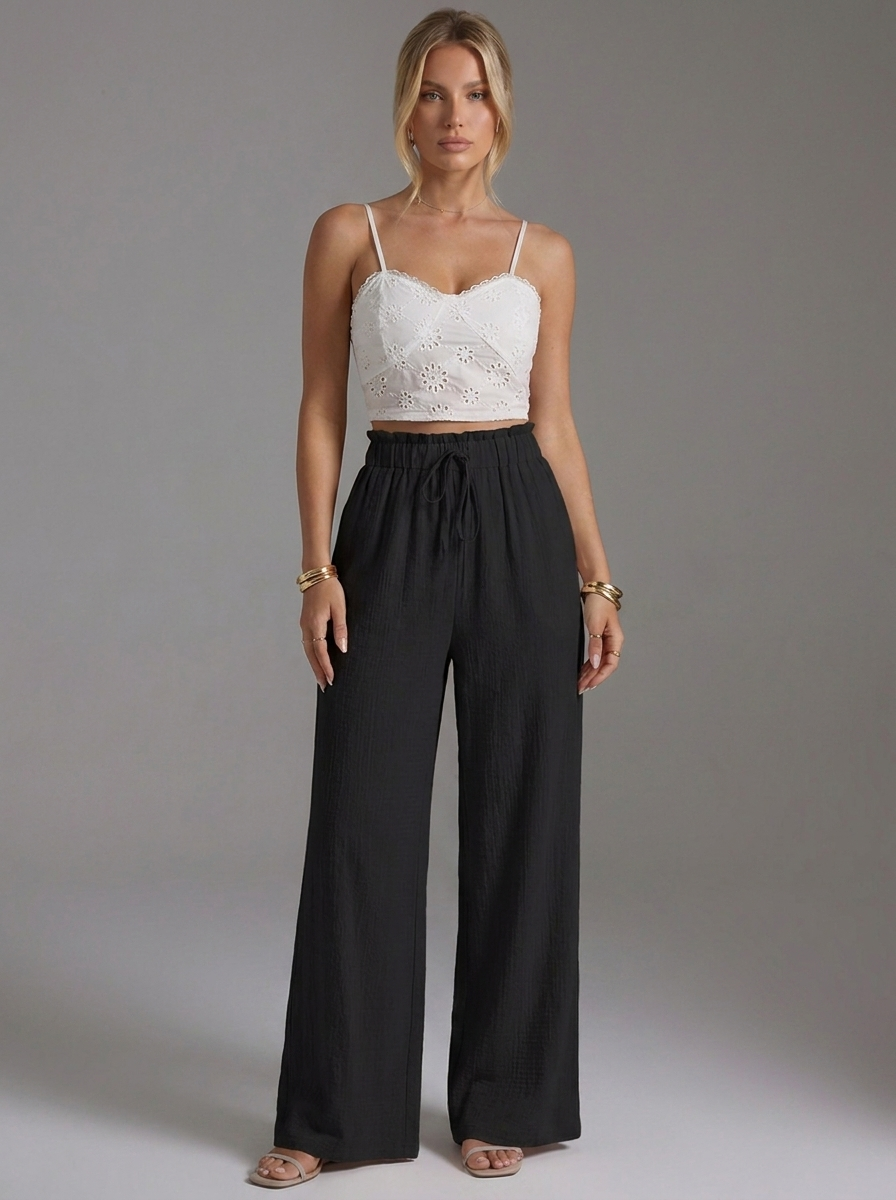 Pantalones de cintura alta y pierna ancha