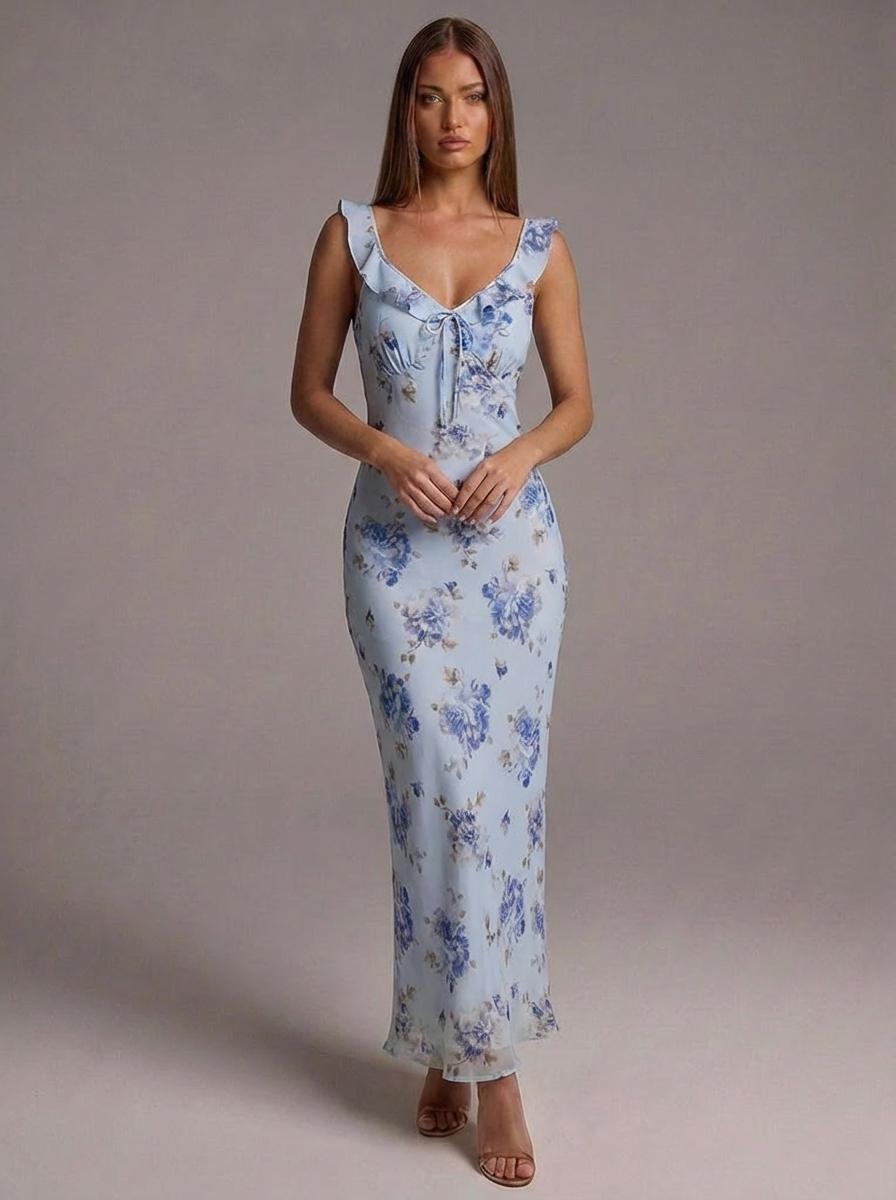 Vestido largo con estampado floral