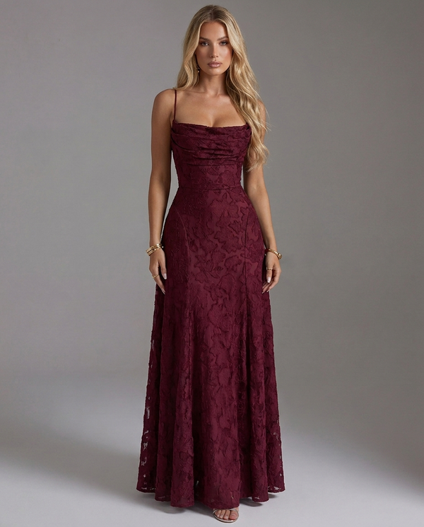 Vestido largo lencero de jacquard
