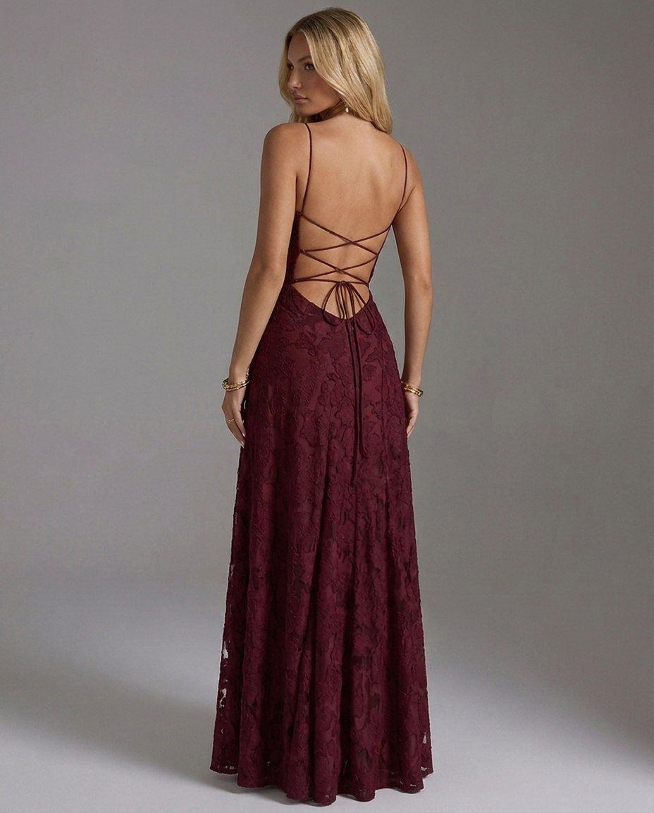 Vestido largo lencero de jacquard