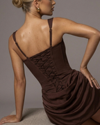 Vestido Corto Fruncido Estilo Francés