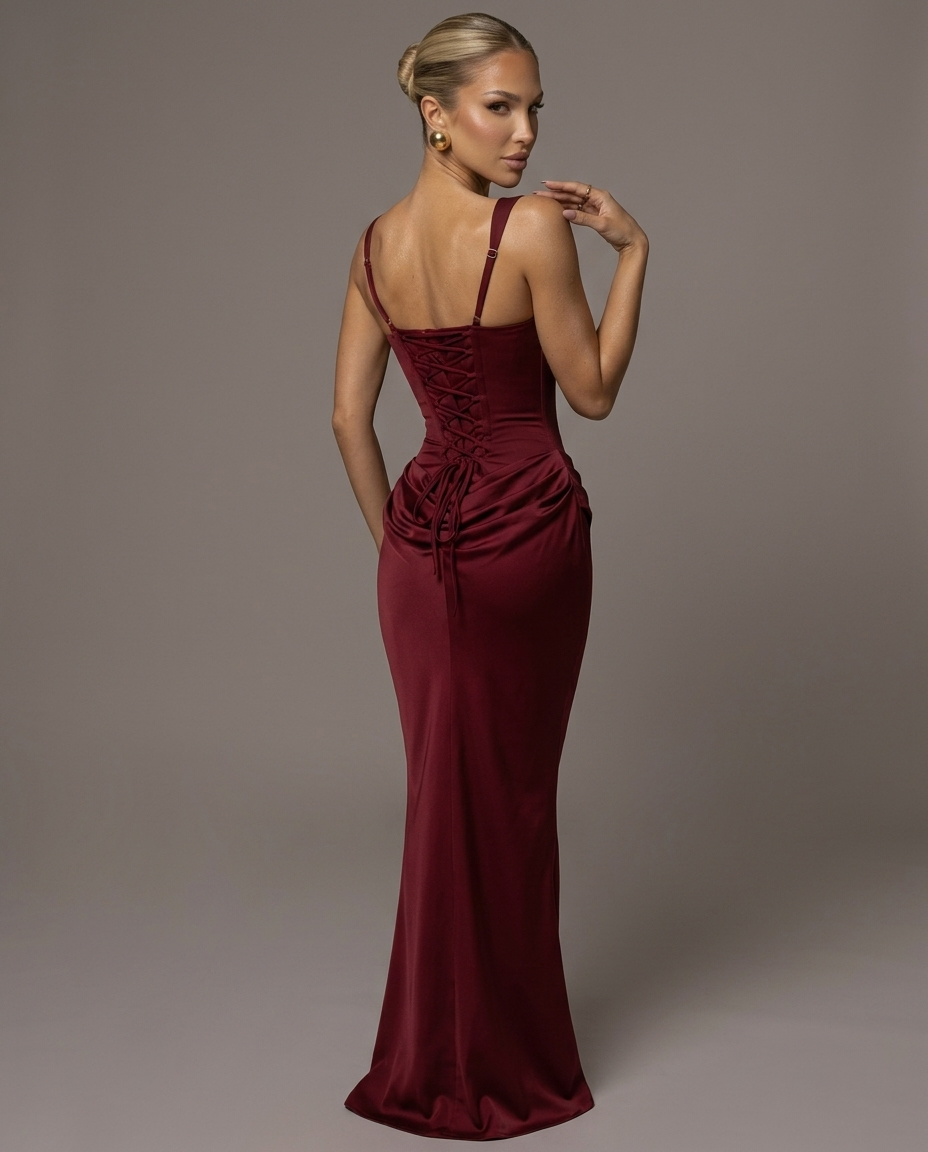 Vestido Largo Fruncido Estilo Frances