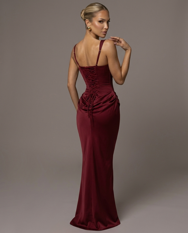 Vestido Largo Fruncido Estilo Frances