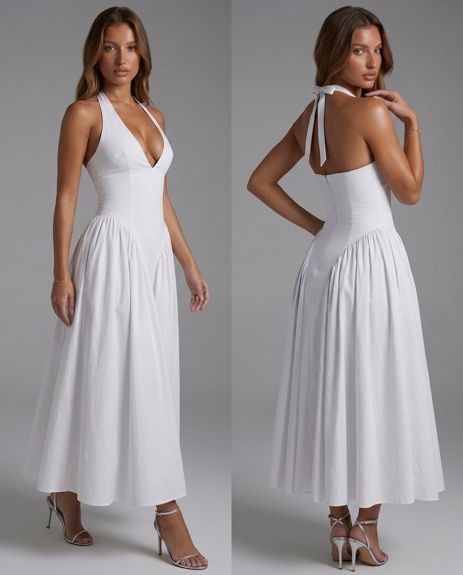 Vestido con espalda descubierta con cuello Halter