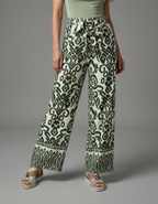 Pantalones de pierna ancha con estampado gráfico. - Caqui
