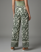 Pantalones de pierna ancha con estampado gráfico. - Caqui